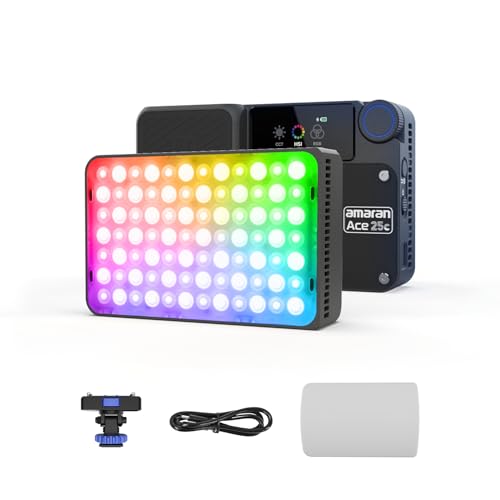 amaran Ace 25c Video Light,25w RGB Portable Light for Photography On-Camera Video Lights CRI/TLCI 95+,CCT 2,300K-10,000K,Rechargeable Dimmable Vlog Light,APP Control,PD Charging (Charcoal) - color: Charcoal