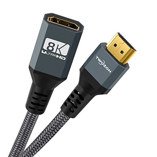 Twozoh 8K 4K HDMI Extension Cable, HDMI 2.1 Male to Female Cable, Nylon Braided HDMI Extender Cable Support 8K@60Hz 4K@120Hz 48gbps（3.3FT） - color: 8K 1-PACK, size: 3.3 FT