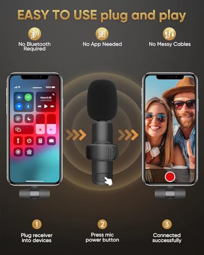 SAKHAR Wireless Lavalier Mic for iPhone & Android USB-C, Dual Clip-On Lapel Mics with DSP Noise Reduction, Plug & Play, 2 Transmitters + Receiver for TikTok, YouTube, Interviews & Video Recording