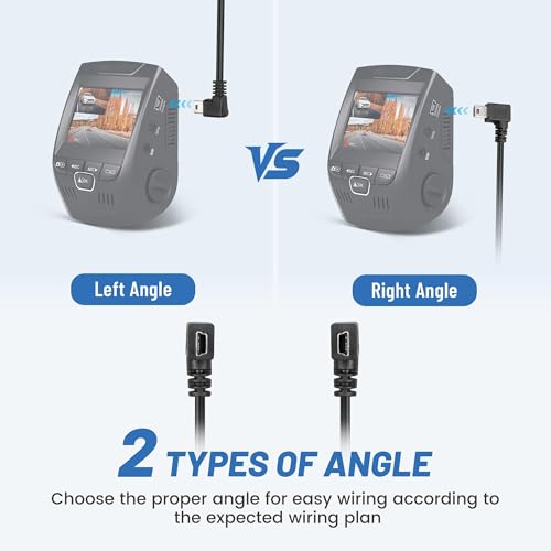 EWAY Mini USB Dash Cam Power Cable 13ft, for Rexing V1 Pro V5 V3 Byakov S6 Rove R2-4K Dashcam Dashboard Camera Recorder, USB 2.0 A to 90 Degree Right Angle Mini-B Charging Cord Car Charger Adapter