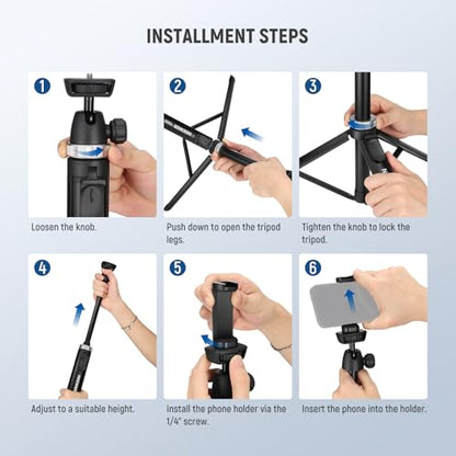 NEEWER Tripod for Cell Phone & Camera with Remote & Phone Holder Compatible with iPhone GoPro Canon Sony DSLR, 62.9" All Metal Portable Selfie Stick Travel Vlog Stand for Video Recording, TS05