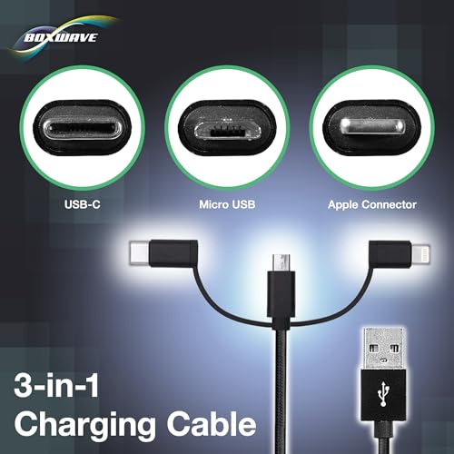 BoxWave Cable Compatible with Blackmagic Pocket Cinema Camera 4K - AllCharge 3-in-1 Cable - Jet Black