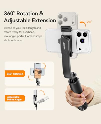 ORICO Aluminum Portable Selfie Stick Tripod, 26'' Mini Tripod for iPhone, Extendable Stand with Detachable Wireless Remote & 360° Rotating Phone Holder – Ideal for Content Creators, Vloggers, Travel - size: 26''