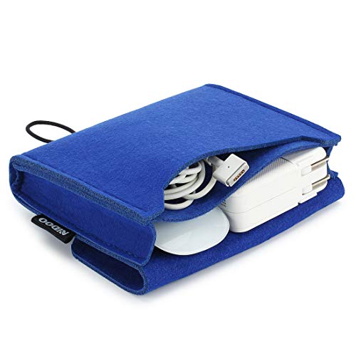 NIDOO Portable Felt Storage Bag, Electronics Accessories Protective Case Pouch for MacBook Power Adapter, Mouse, Cellphone, Cables, SSD, HDD, Power Bank, Portable External Hard Drive, Blue - color: Blue