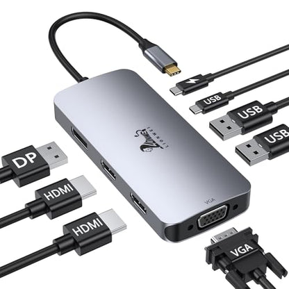 LIONWEI USB C Docking Station Dual Monitor, Laptop Docking Station 3 Monitors Quadruple Display with Dual 4K HDMI, DP, VGA, 100W PD, 3 USB C/A 2.0, Laptop Dock for Dell, Lenovo, HP, Surface - color: 2 HDMI+DP+VGA