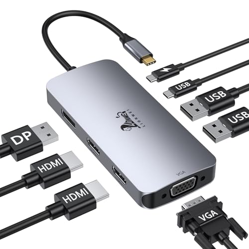 LIONWEI USB C Docking Station Dual Monitor, Laptop Docking Station 3 Monitors Quadruple Display with Dual 4K HDMI, DP, VGA, 100W PD, 3 USB C/A 2.0, Laptop Dock for Dell, Lenovo, HP, Surface - color: 2 HDMI+DP+VGA