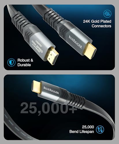 BlueRigger 4K Flat HDMI Cable (20FT) - (4K 60Hz, Ultra HD, 18Gbps High Speed, HDR 10+, Wall Mount Slim HDMI Cord, eARC, Dolby Vision & Atmos) - Compatible with HDTV, Monitor, PS5, Xbox, Blu-ray - size: 20FT