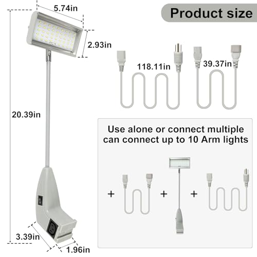 Trade Show Lights LED Display and Exhibit Arm Lighting, Connectable Tradeshow Lights Included Clamps, Mounting Brackets, Power Cables, Connect Cables (2pcs Grey) - color: Gray