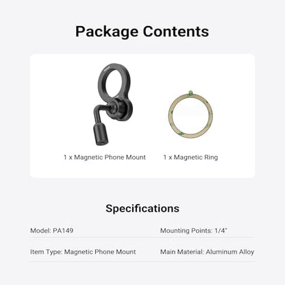 NEEWER Basics Magnetic Phone Tripod Mount Adapter, 360° Ball Head Aluminum Compact Lightweight Portable Phone Holder Attachment Compatible with MagSafe iPhone Samsung Android Video Recording, PA149 - style: PA149