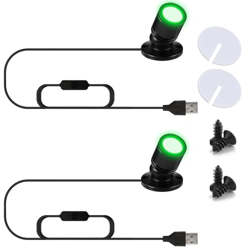 USB Powered Mini Spotlights for Displays 2-Pack – 5V Small LED Spot Lights Indoor, 7 Color Options, Compact USB Spotlight for Display Cases, Shelves, Cabinets, and Artwork (2PACK Green) - color: 2PACK Green