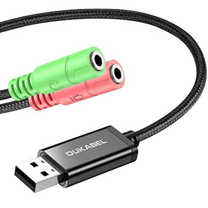 DuKabel USB to 3.5mm Jack TRS AUX Adapter for Built-in USB Sound Card with Separate Plug TRS 3 Pole Microphones [Metal Housing & Durable Braided / 9.8inch] - size: 9.8 inch / 25 cm