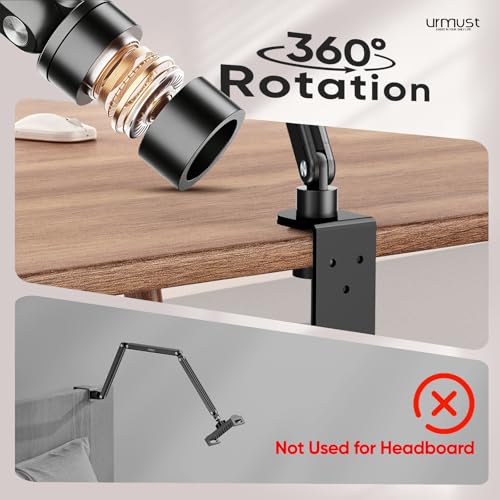 Urmust Tablet Stand for Desk, Adjustable iPad Holder for Bed, 360° Rotation, Sturdy Aluminum Tablet Arm Mount for 4.7"-15.6" iPad Pro/Air/Mini, iPhone, Galaxy Tab, for Kitchen, Work, Video Call - size: 3 Arm-Up to 15.6"