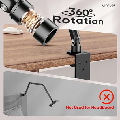 Urmust Tablet Stand for Desk, Adjustable iPad Holder for Bed, 360° Rotation, Sturdy Aluminum Tablet Arm Mount for 4.7"-15.6" iPad Pro/Air/Mini, iPhone, Galaxy Tab, for Kitchen, Work, Video Call - size: 3 Arm-Up to 15.6"