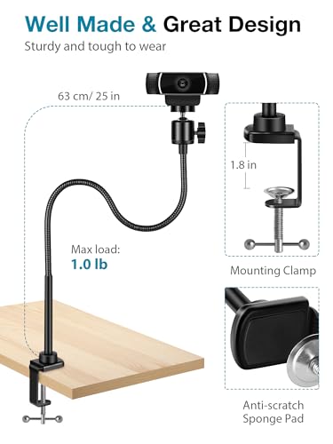 InnoGear Webcam Stand with Phone Mount, Desk Camera Arm Stands Gooseneck for Logitech Webcam BRIO 4K C960 C920 C920S C922 C922x C925e C930 C930e C615 NexiGo N60, Right Light, Gopro with 1/4" Thread - style: Desk Mount Stand