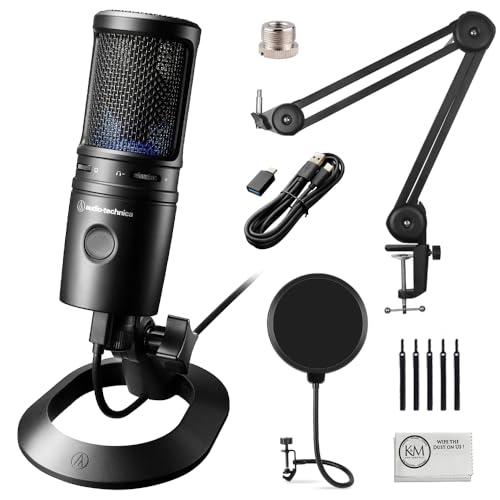 Audio-Technica AT2020USB-X Cardioid Condenser USB Microphone with Microphone Arm + Wind Screen Pop Filter + Cleaning Cloth (4 Items) - style: USB Microphone + Arm & Pop Filter