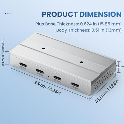 EJAY Magnetic USB C Hub 10Gbps, 4 Port USB 3.2 Gen2 Desktop USB Hub with 47in Long Data Cable, Desk Mount USB C Hub Magnetic to Attach to Desk/PC Case, Powered USB Data Hub for PC, Mac, Silver - color: Silver