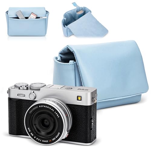 Leather XE5 Case, Compact Durable Camera Pouch for Fuji Fujifilm X-E5 XE5 X100VI X100V for Canon PowerShot V1 Carrying Protective Case Accessories Magnetic Closure Not Affect Use Neck Strap - Blue - size: Blue for XE5 X100VI & More