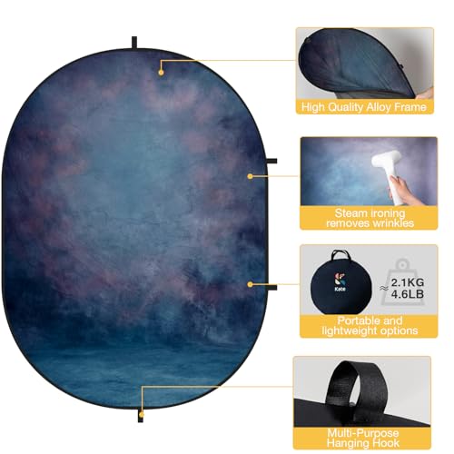 Kate Collapsible Backdrop Pop Up Backdrops Blue Portable Background for Portrait Headshot, Video, Live Stream, 5x6.5ft