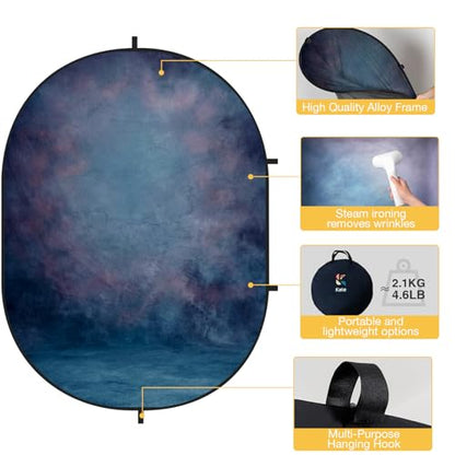 Kate Collapsible Backdrop Pop Up Backdrops Blue Portable Background for Portrait Headshot, Video, Live Stream, 5x6.5ft