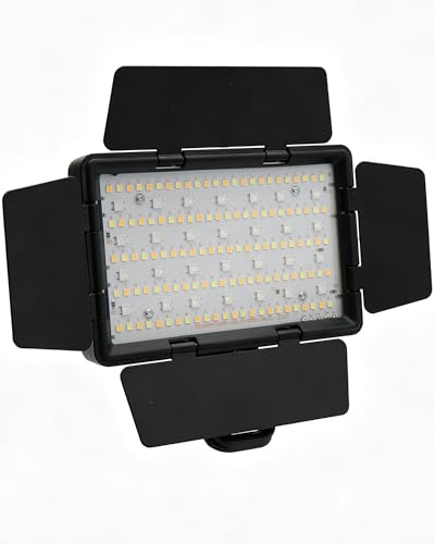 RGB LED Video Light Panel with Barndoor, 2700K-6500K Bicolor, 2000mAh Rechargeable for Photography, Video Recording, and Studio Filming