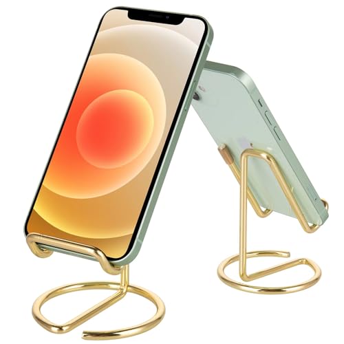 ROPOSY 2 Pack Cell Phone Stand for Desk, Cute Metal Gold Cell Phone Stand Holder Desk Accessories, Compatible with All Mobile Phones, iPhone, iPad - color: gold, size: 2 pack