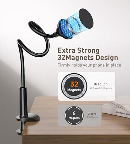Magnetic Gooseneck Phone Holder Mount for iPhone 17/16/15/14/13/12 - Magnetic Stand Tabletop Clamp 360°Rotation Adjustable for Office/Home Compatible with iPhone 17 16 15 14 13 12 Mini Plus Pro Max - style: Mount + Black