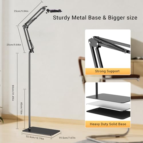 Floor Overhead Phone Mount, Phone Tripod Stand for Video Recording, Arm Holder Compatible with iPhone Camera with 1/4”Screw for Filming, Food Photograhy, Live Content Creation