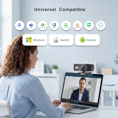 4K Webcam for PC/Laptop/Mac, 2 Mics Noise Reduction, Fixed Focus, 90° FOV, Auto Light Correction, Privacy Cover, Plug & Play USB Computer Camera for Zoom/Teams/Facetime/YouTube/Google Meet