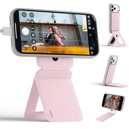 MOFT Phone Stand, Magnetic Phone Tripod Stand Stain-Resistant MOVAS Leather & Angle Adjustment & Strong Magnets Tripod for iPhone 17/16/15/14/13/12 (Included Metal Ring)-Light Pink - color: Light Pink, size: Without Card Slot