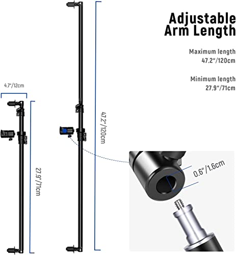 NEEWER Extendable Reflector Holder Arm, Photo Studio Telescopic 27.9” to 47.2” Boom Arm 360 Degree Swivel Reflector Bracket for Product and Portrait Photography, Ideal for Studio & Outdoor Photography - style: Reflector Holder