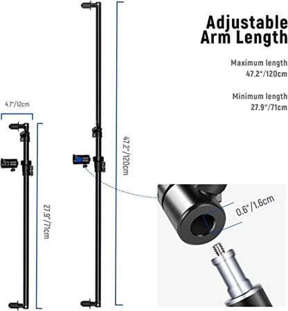 NEEWER Extendable Reflector Holder Arm, Photo Studio Telescopic 27.9” to 47.2” Boom Arm 360 Degree Swivel Reflector Bracket for Product and Portrait Photography, Ideal for Studio & Outdoor Photography - style: Reflector Holder