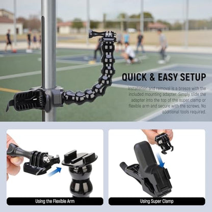 NEEWER Flexible Clamp Mount Compatible with GoPro DJI Action Cameras, Jaw Flex Super Clamp Holder, Desk Pole Clip Mount with Tube & Adapter Accessories for Photography & Video Recording, GP-80 - style: GP-80