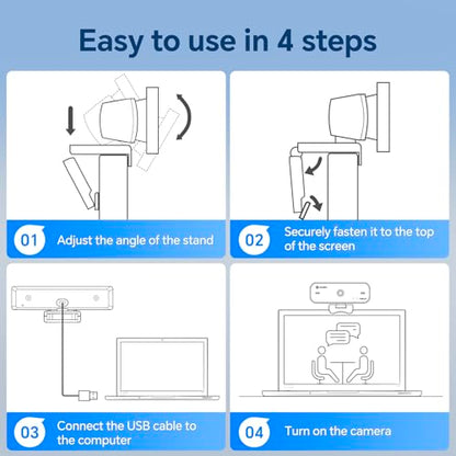 2.5K Webcam for PC, Auto Focus, Privacy Cover, Tripod Stand, Professional Webcam with Microphone for Conferencing and Streaming