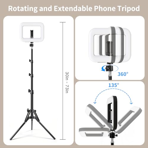 yAyusi Selfie Ring Light Tripod for iPhone, 73" Extendable Selfie Stick Phone Tripod with Light for Cell Phone, Dimmable Tripods Ring Light with Phone Holder and Stand for Video Recording/Live Stream