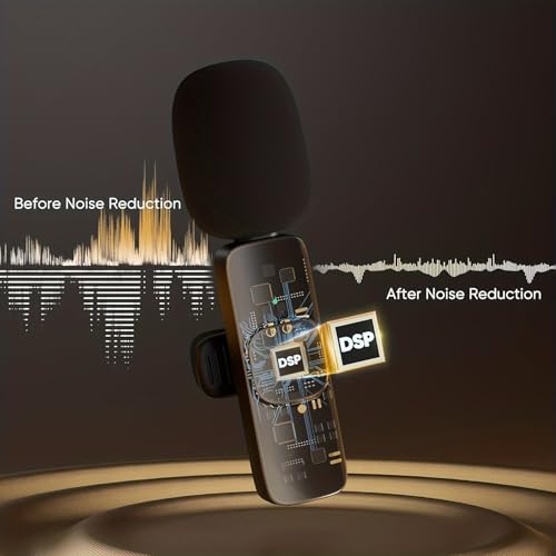 Wireless Clip-On Microphone, Plug-and-Play, Easy-to-Use Professional Wireless Microphone for Smartphones, Laptops, Omnidirectional Condenser Recording Microphone for Interviews