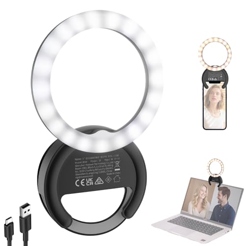NEEWER Entry Level Version 4" Phone Selfie Ring Light Compatible with iPhone, 5W Bi Color Rechargeable Clip Lighting with 500mAh/CRI85 for Video Recording Makeup Laptop Webcam Video Conference, BR40