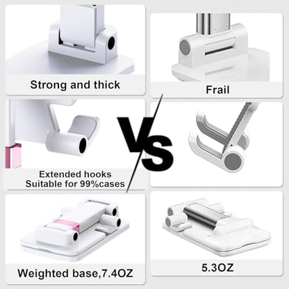 Cell Phone Stand Cute Mobile Holder For iPhone Desk Office Accessories | for thick cases; Under 12" Tablets, e-readers; Folds flat; Anti-slip; Weighted base - color: 01-White
