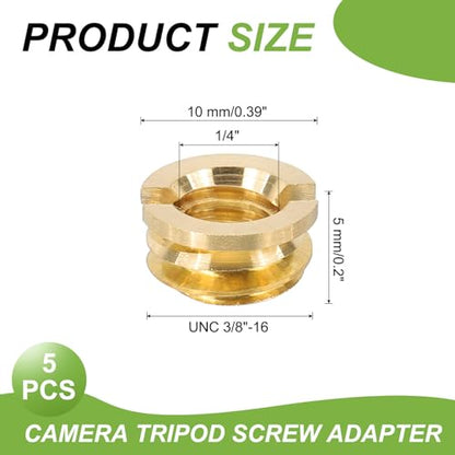 PATIKIL 1/4" Female to 3/8" Male Convert Screws Adapters, 5 Pcs Tripod Thread Adapter Mount for Camera Monopod Video DSLR SLR Mic Stand, Gold