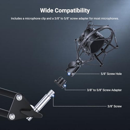 NEEWER Microphone Shock Mount, Mic Holder for Stand & Boom Arm with Elastic Ropes & 3/8" to 5/8" Screw Adapter, Fits Mics of 2.4" to 2.6" (60 to 65mm) Diameter, MS043 - style: MS043