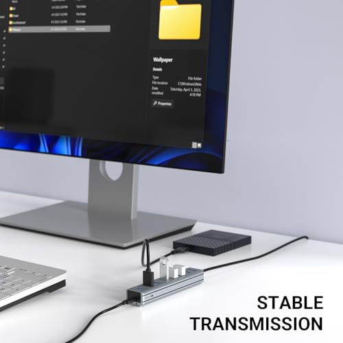 atolla 7-Port Mountable USB 3.0 Hub with Removable Sliding Rails - High-Speed Data Splitter for Desk Organization & Stable Connection, Compatible with MacBook, Laptop, PS4, PC