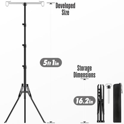 Telescopic Height Adjustable Camping Lantern Tripod Stand | 2-Hook Lantern / Light Hanger Holder for Outdoor Camping Tent RV, Night Fishing & Patio - size: 5ft 1"