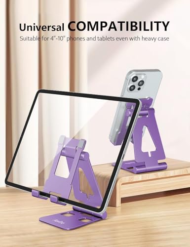 Aoviho Cell Phone Stand for Desk, Adjustable Desktop Phone Holder Stand, Foldable Moblie Phone Dock for iPhone 17 16 15 14 Pro Xs Max Xr X 8 7 6 5 5s SE Nintendo Switch All Phones, Purple - color: Purple