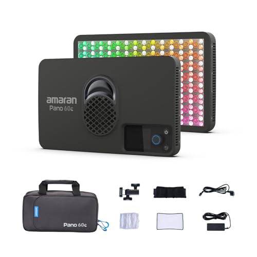 amaran Pano 60c Kit,Compact 60W RGBWW Full Color Panel Light,Support USB-C PD,CCT 2,300K-10,000K,12 Lighting Efects,APP Control w/Softbox Studio Light Photography Lighting (Pano 60c - Charcoal) - color: Pano 60c - Charcoal