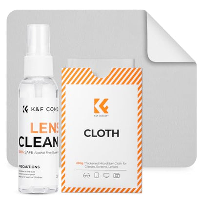 K&F CONCEPT Lens Cleaner Spray Kit | 60ML Glasses Cleaner x1 + Microfiber Cleaning Cloth x1 | Lens and Screen Cleaning Kit | Alcohol Free Eyeglasses, Camera, VR/AR Headset, and Screen Cleaning - size: Cleaner*1+Cloth*1
