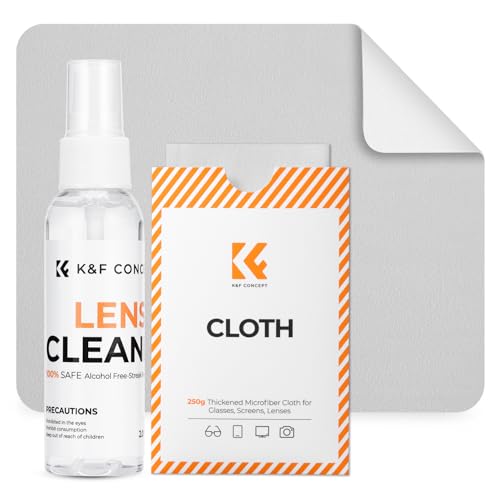 K&F CONCEPT Lens Cleaner Spray Kit | 60ML Glasses Cleaner x1 + Microfiber Cleaning Cloth x1 | Lens and Screen Cleaning Kit | Alcohol Free Eyeglasses, Camera, VR/AR Headset, and Screen Cleaning - size: Cleaner*1+Cloth*1