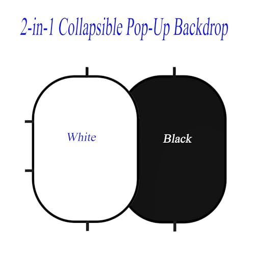5x6.6ft/1.5×2m Chromakey Backdrop, 2-in-1 Black Screen and White Screen, Collapsible Reversible Pop Up Background for Photography Studio, Live Streaming, Video Shooting (Black/White) - color: Black/White, size: 5x6.6ft