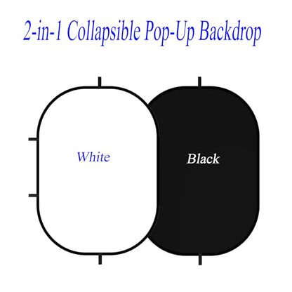 5x6.6ft/1.5×2m Chromakey Backdrop, 2-in-1 Black Screen and White Screen, Collapsible Reversible Pop Up Background for Photography Studio, Live Streaming, Video Shooting (Black/White) - color: Black/White, size: 5x6.6ft