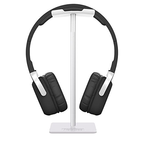 New Bee Headphone Stand Headset Holder Earphone Stand with Aluminum Supporting Bar Flexible Headrest ABS Solid Base for All Headphones Size (White) - color: White
