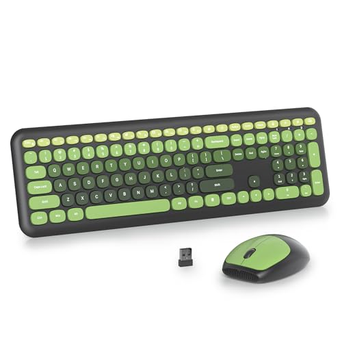 Black Green Quiet Keyboard and Mouse Wireless, Retro Typewriter 104-Key Fullsize Keyboard Round Keys for Home Office Dorms PC/Laptop/Desktop(Dark Green) - color: Dark Green