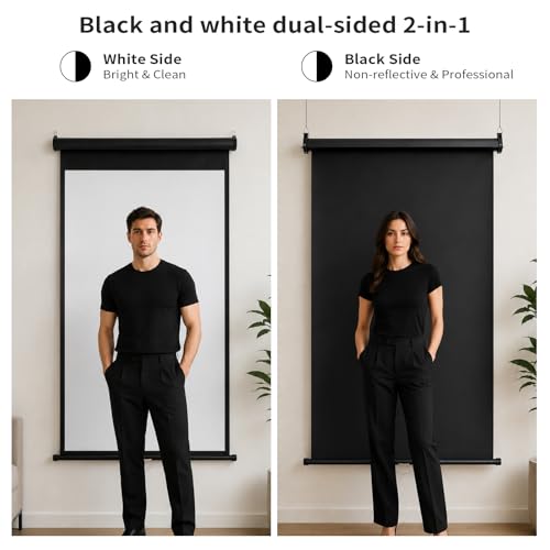 Retractable White Background Screen 36" x 56" Portable Roll-Up, Pull-Down Background, Black and White Double-Sided Design, PVC Material, Suitable for ID Card Passport Photo Photography